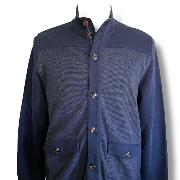 Ted Baker Mens Waltar Cardigan Sz 5 US XL Navy Blue Cotton Pockets Quiet Luxury - Picture 1 of 8